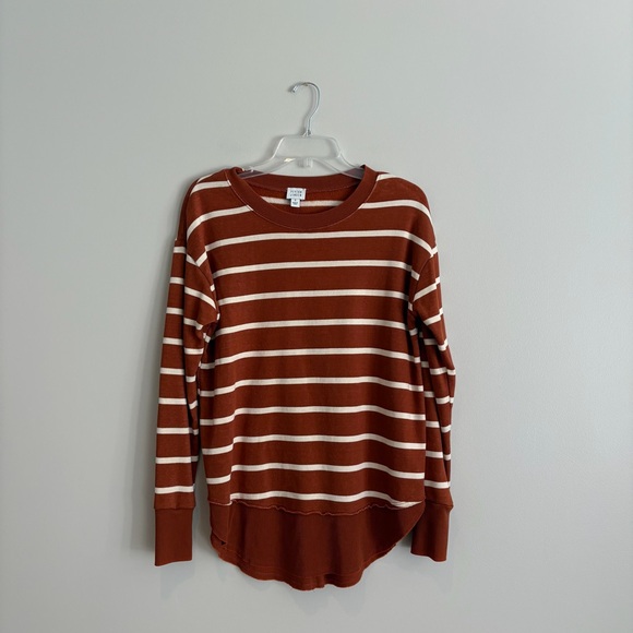 peyton jensen Sweaters - Peyton Jensen Long Fleece Striped Super Soft Rust and Cream Top